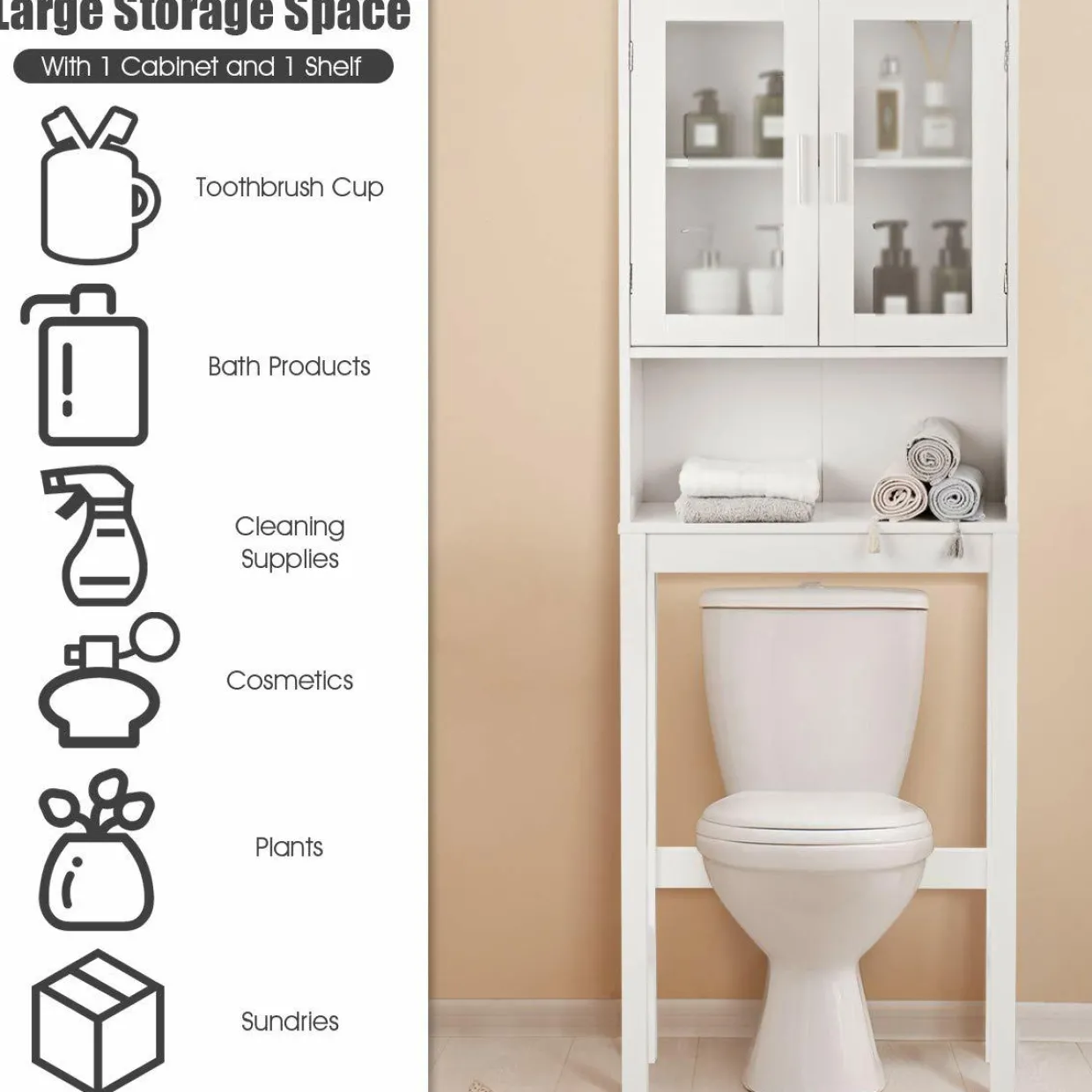 Tangkula Wooden Over The Toilet Storage Cabinet, Home Bathroom Space Saver