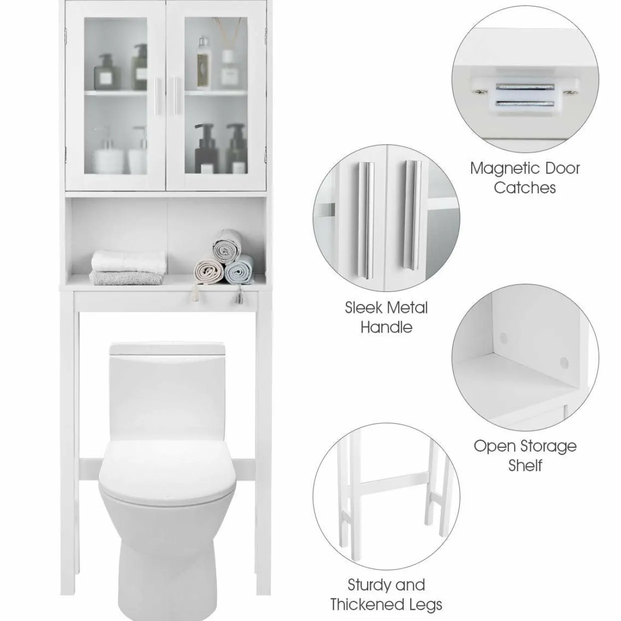 Tangkula Wooden Over The Toilet Storage Cabinet, Home Bathroom Space Saver