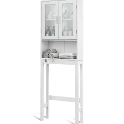 Tangkula Wooden Over The Toilet Storage Cabinet, Home Bathroom Space Saver