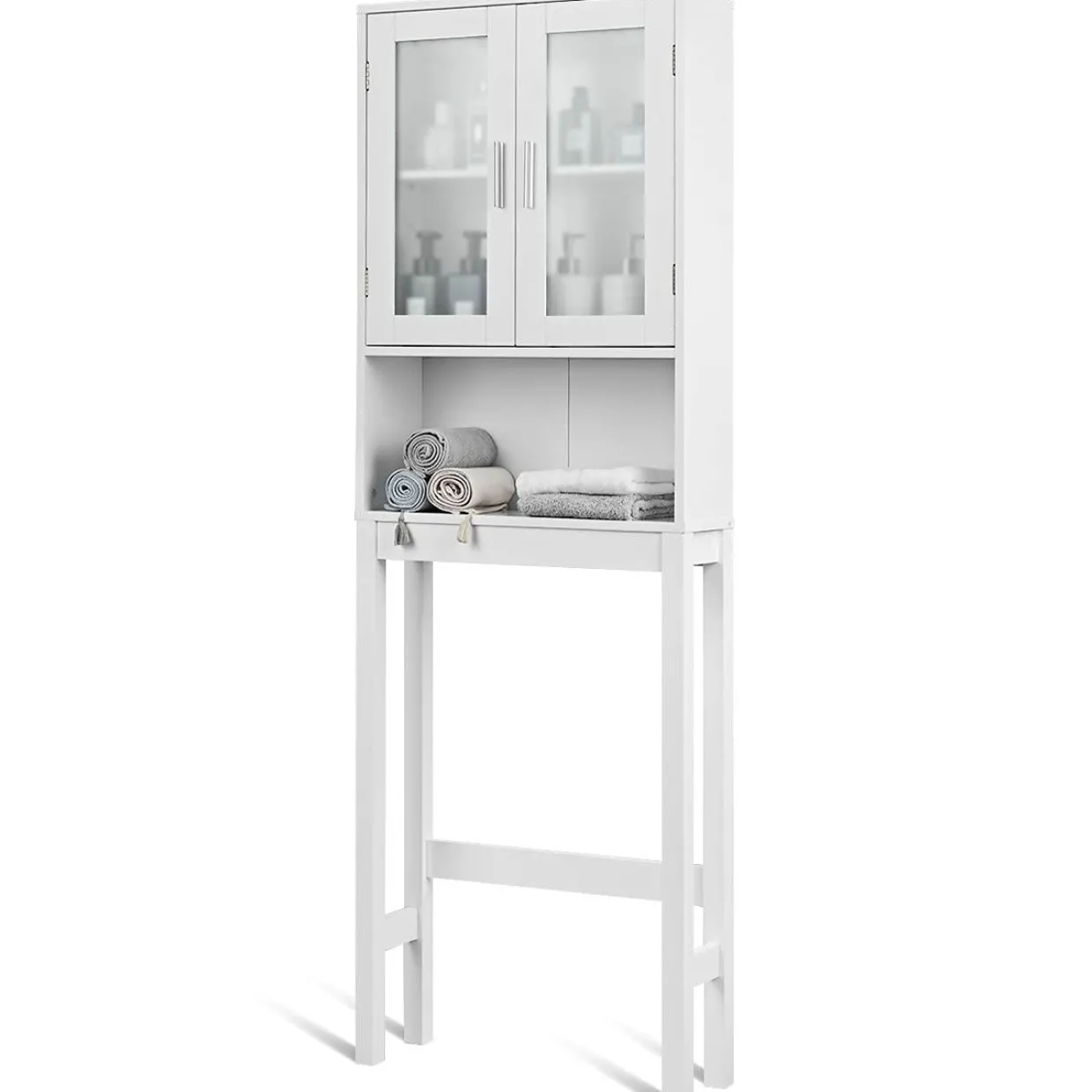 Tangkula Wooden Over The Toilet Storage Cabinet, Home Bathroom Space Saver