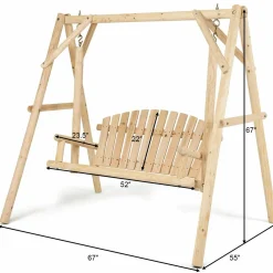 Tangkula Wooden Porch Swing, A-Frame Wood Log Swing Bench Chair