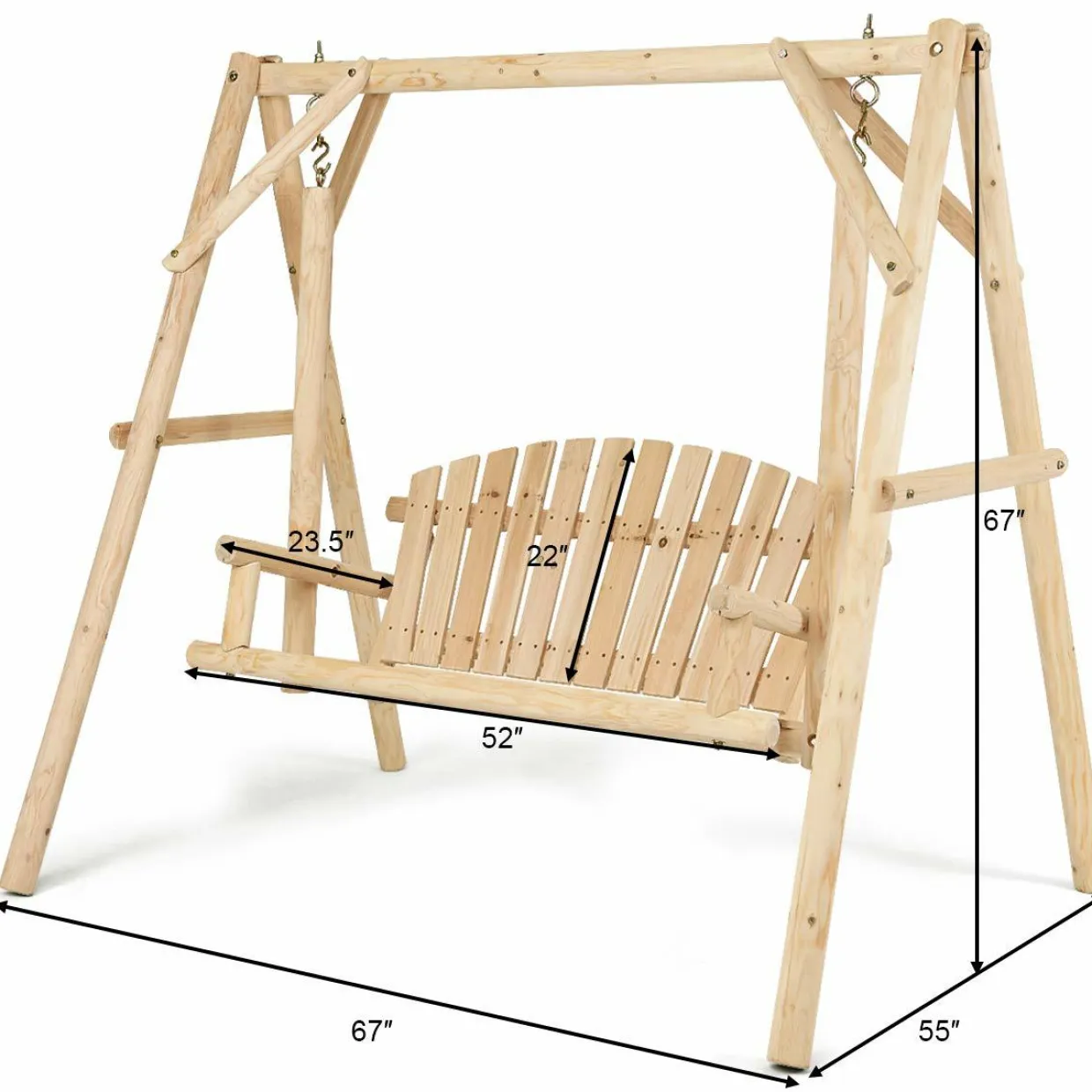 Tangkula Wooden Porch Swing, A-Frame Wood Log Swing Bench Chair