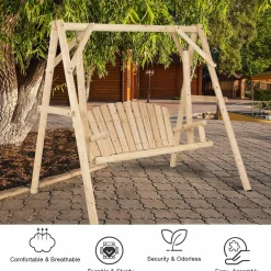 Tangkula Wooden Porch Swing, A-Frame Wood Log Swing Bench Chair