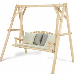 Tangkula Wooden Porch Swing, A-Frame Wood Log Swing Bench Chair
