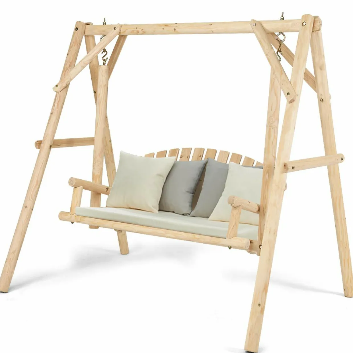 Tangkula Wooden Porch Swing, A-Frame Wood Log Swing Bench Chair