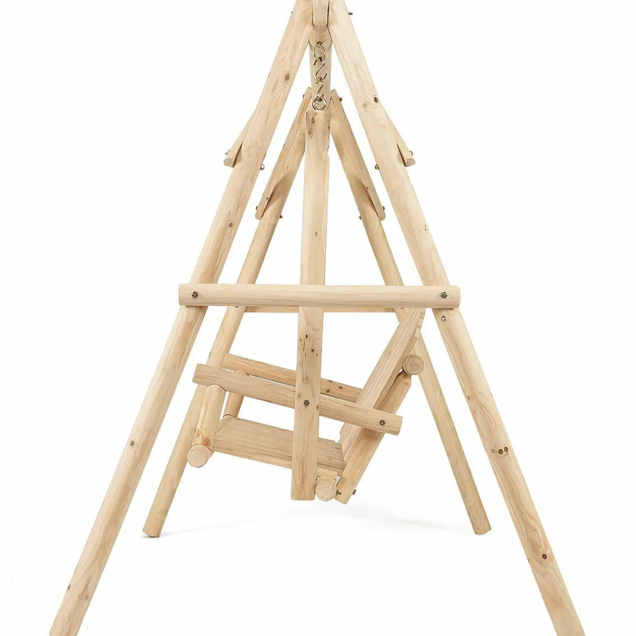 Tangkula Wooden Porch Swing, A-Frame Wood Log Swing Bench Chair