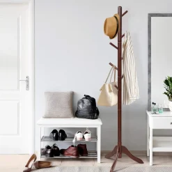 Tangkula Wooden Tree Coat Rack Freestanding, Entryway Coat Stand with 8 Hooks