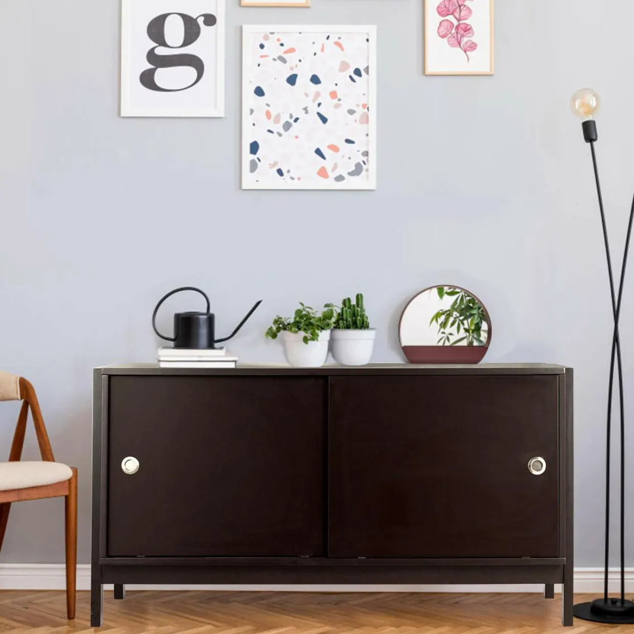 Tangkula Wooden TV Stand for TV up to 50 Inches, TV Cabinet with Sliding Doors