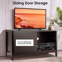 Tangkula Wooden TV Stand for TV up to 50 Inches, TV Cabinet with Sliding Doors