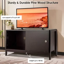 Tangkula Wooden TV Stand for TV up to 50 Inches, TV Cabinet with Sliding Doors