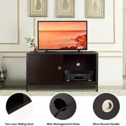 Tangkula Wooden TV Stand for TV up to 50 Inches, TV Cabinet with Sliding Doors