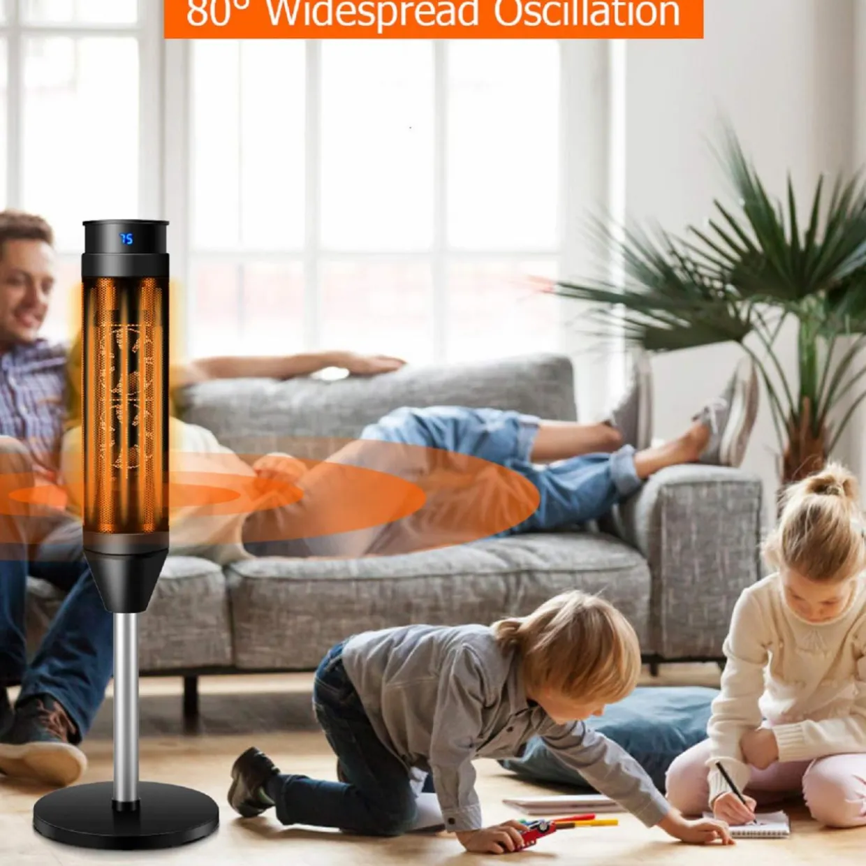 Tangkula 1000W/1500W PTC Ceramic Tower Heater, 34-Inch Oscillating Heater with Remote, Thermostat & 8H Timer