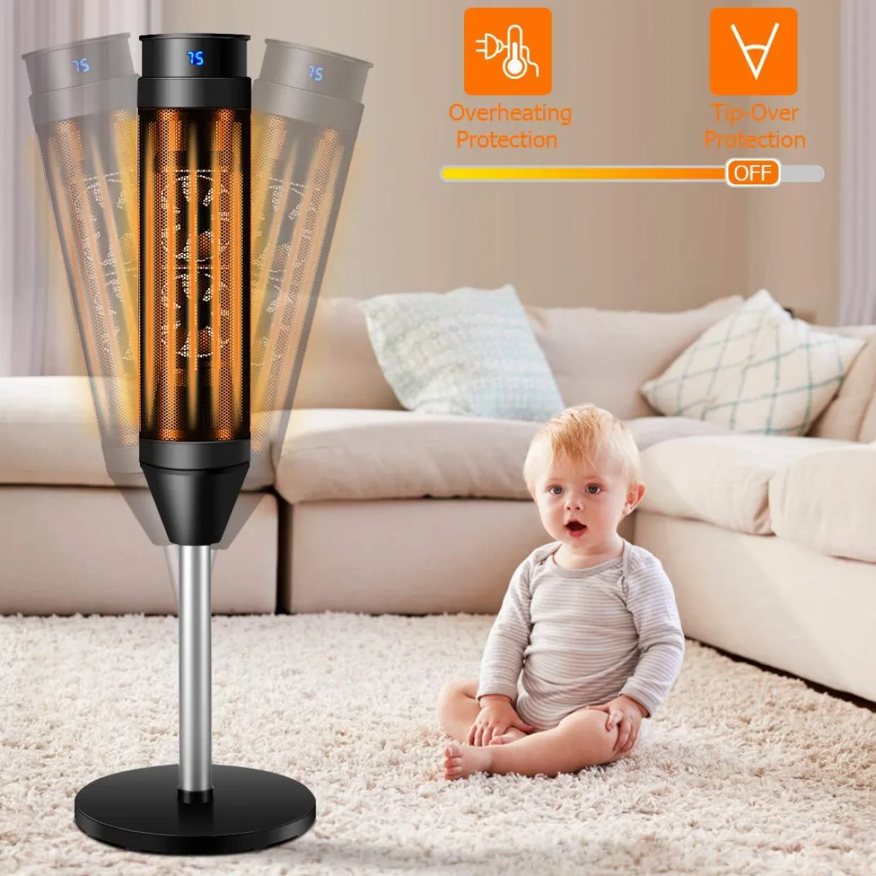 Tangkula 1000W/1500W PTC Ceramic Tower Heater, 34-Inch Oscillating Heater with Remote, Thermostat & 8H Timer