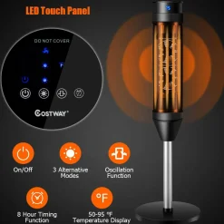 Tangkula 1000W/1500W PTC Ceramic Tower Heater, 34-Inch Oscillating Heater with Remote, Thermostat & 8H Timer