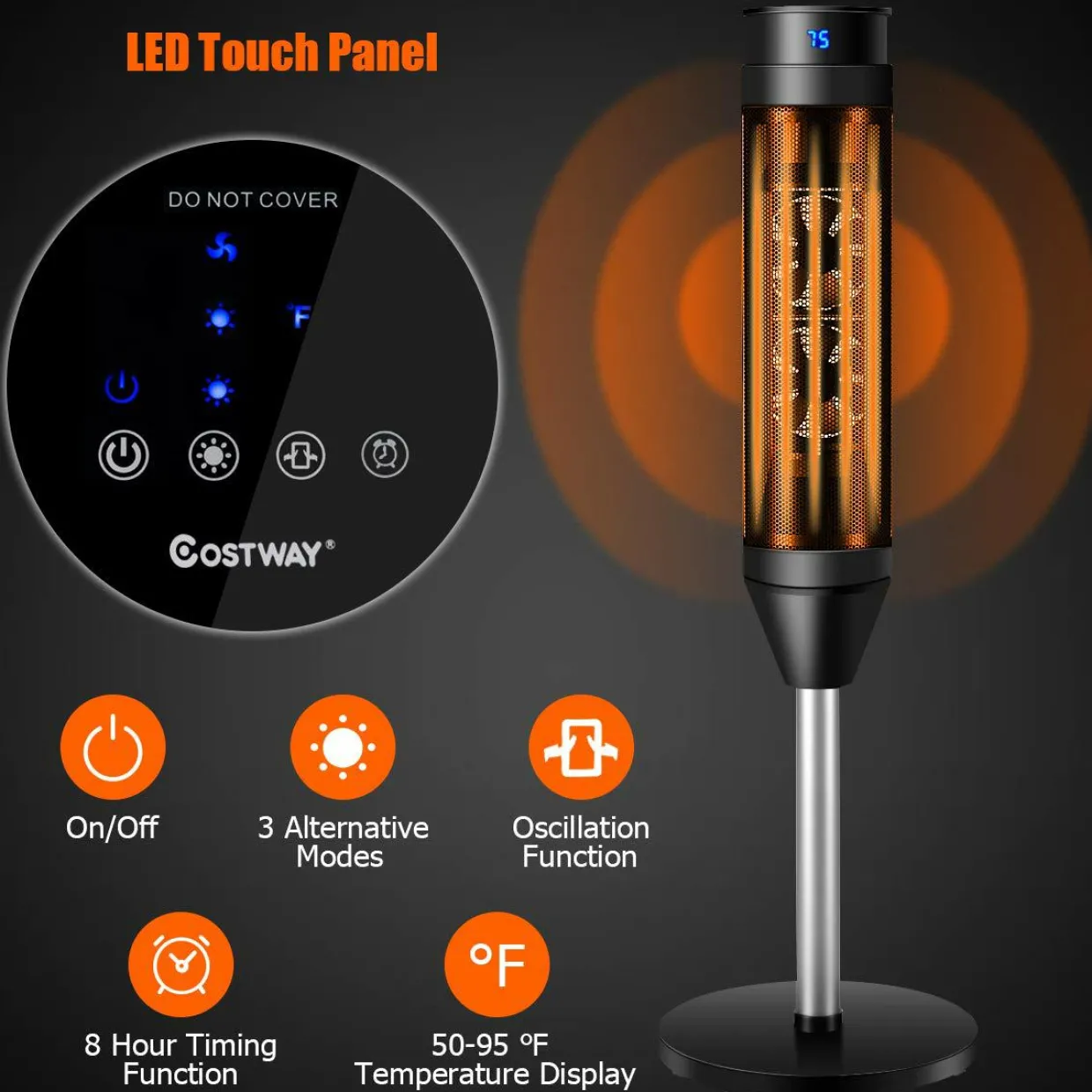 Tangkula 1000W/1500W PTC Ceramic Tower Heater, 34-Inch Oscillating Heater with Remote, Thermostat & 8H Timer