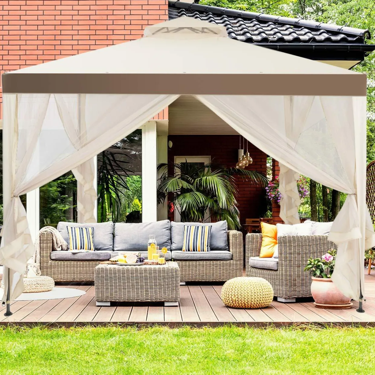 Tangkula 10'x 10' Canopy Gazebo Tent Shelter Art Steel Frame
