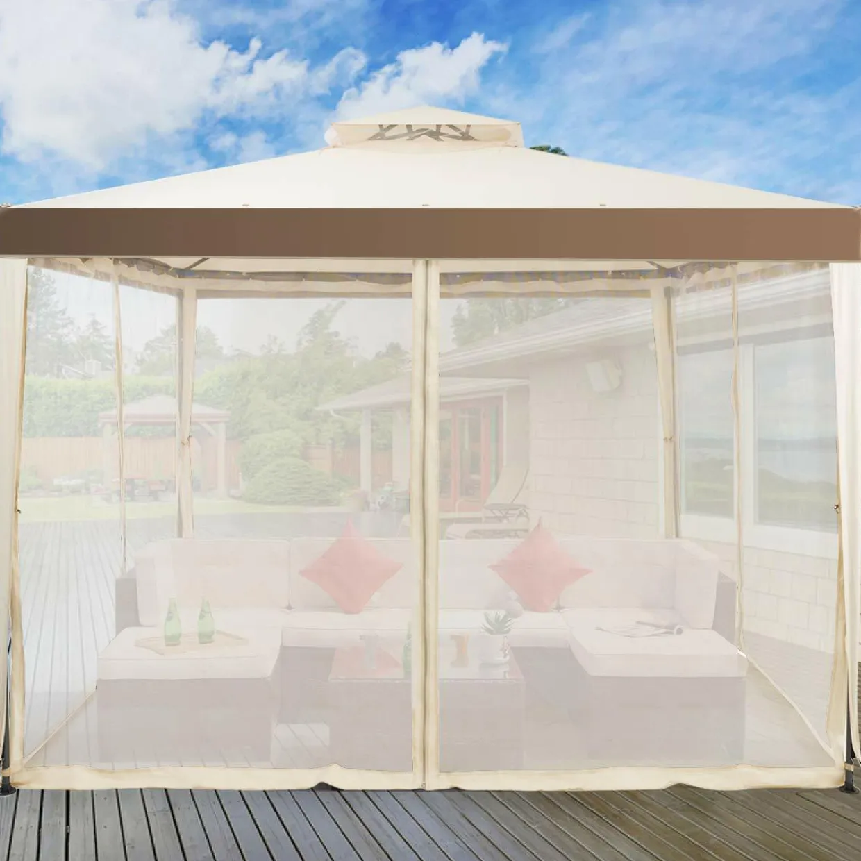 Tangkula 10'x 10' Canopy Gazebo Tent Shelter Art Steel Frame