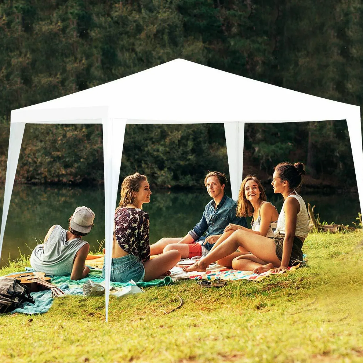 Tangkula 10'x10' Canopy Tent, Party Wedding BBQ Tent, Heavy Duty Gazebo Shelter Pavilion Cater w/4 Removable Sidewalls