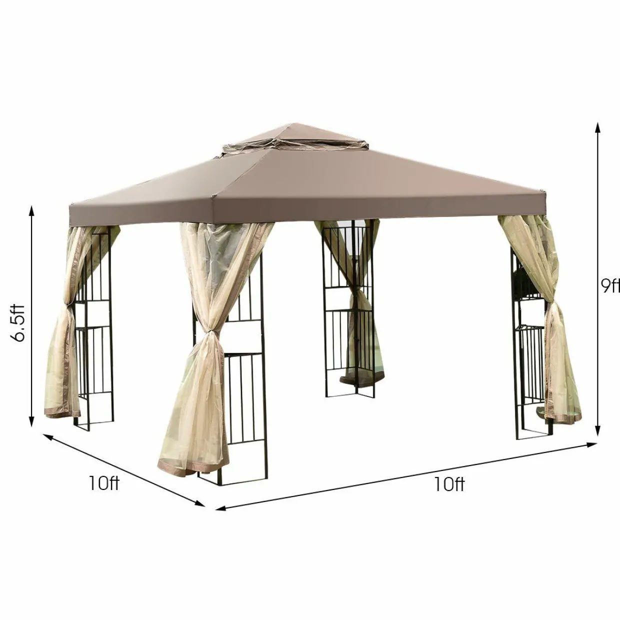 Tangkula 10x10 Feet Patio Gazebo, Outdoor Gazebo Canopy Shelter w/ Netting