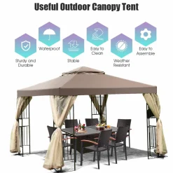 Tangkula 10x10 Feet Patio Gazebo, Outdoor Gazebo Canopy Shelter w/ Netting
