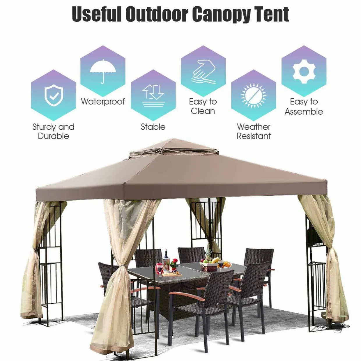 Tangkula 10x10 Feet Patio Gazebo, Outdoor Gazebo Canopy Shelter w/ Netting
