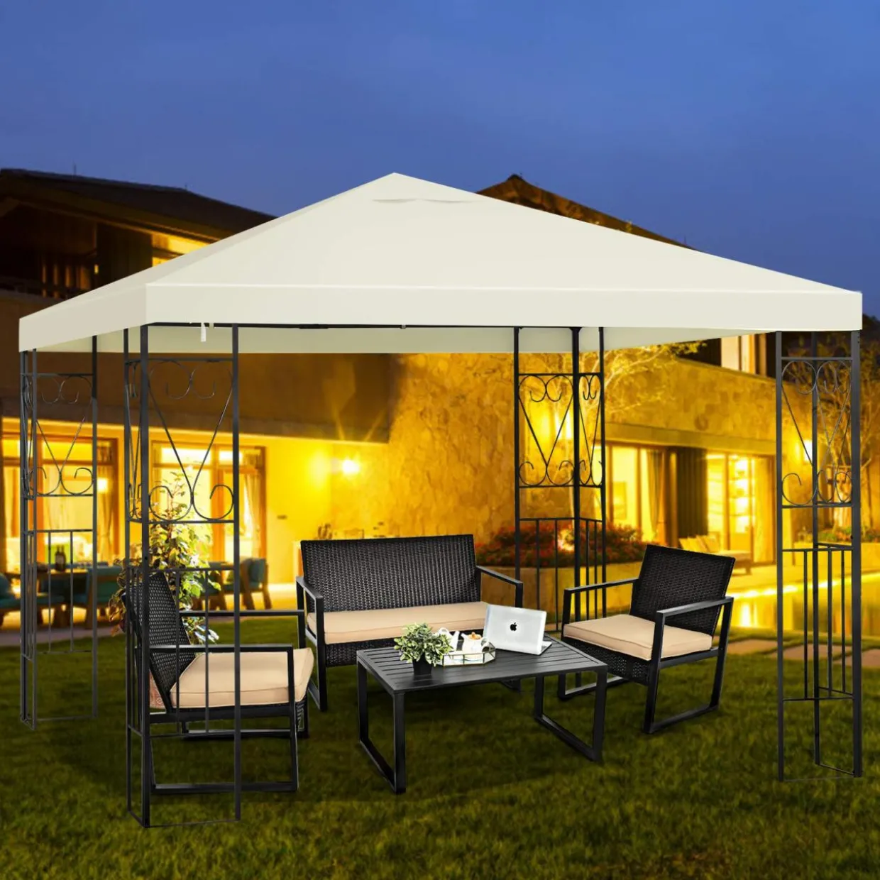 Tangkula 10x10 Feet Steel Patio Gazebo, Outdoor Canopy Gazebo with Water-Resistant Canopy