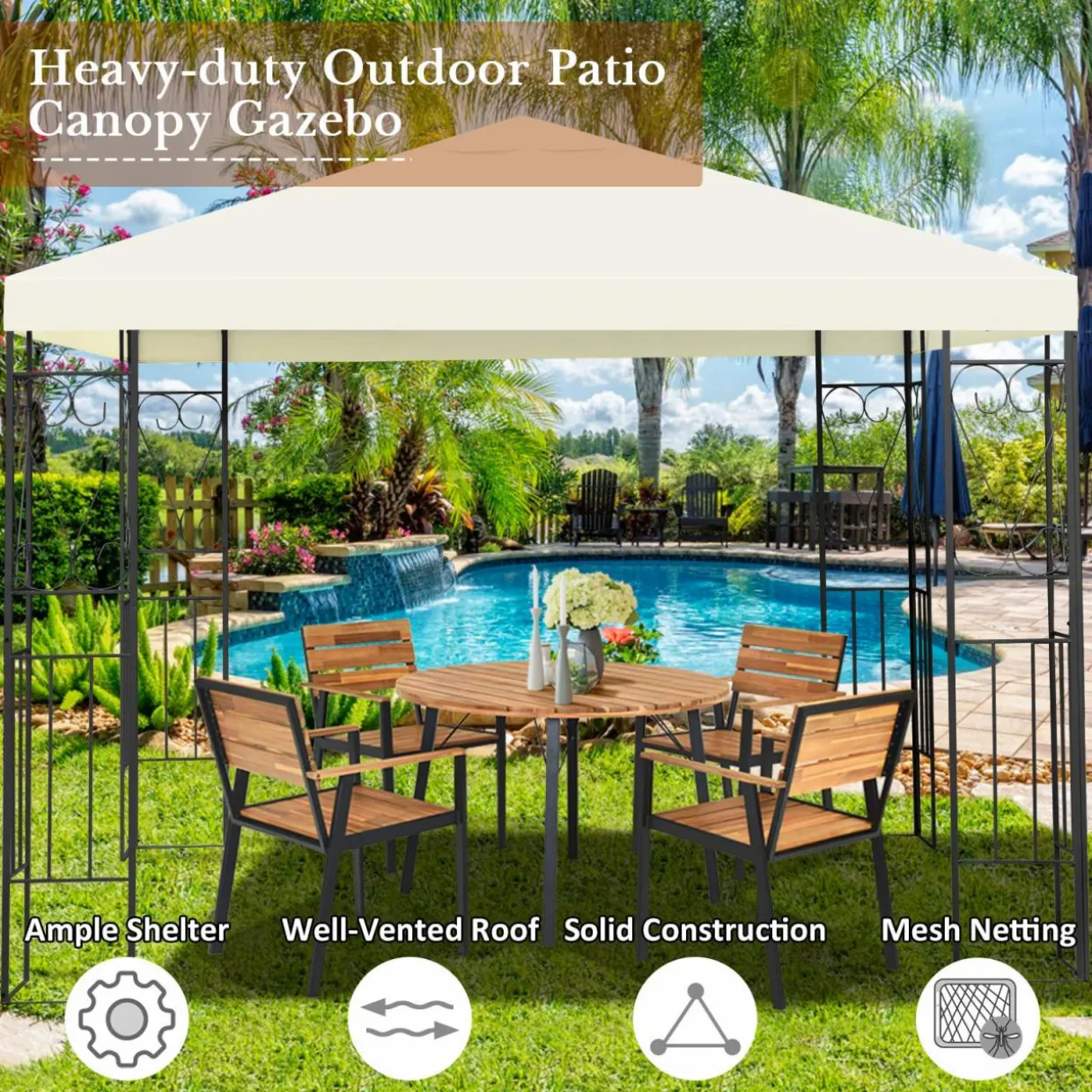 Tangkula 10x10 Feet Steel Patio Gazebo, Outdoor Canopy Gazebo with Water-Resistant Canopy