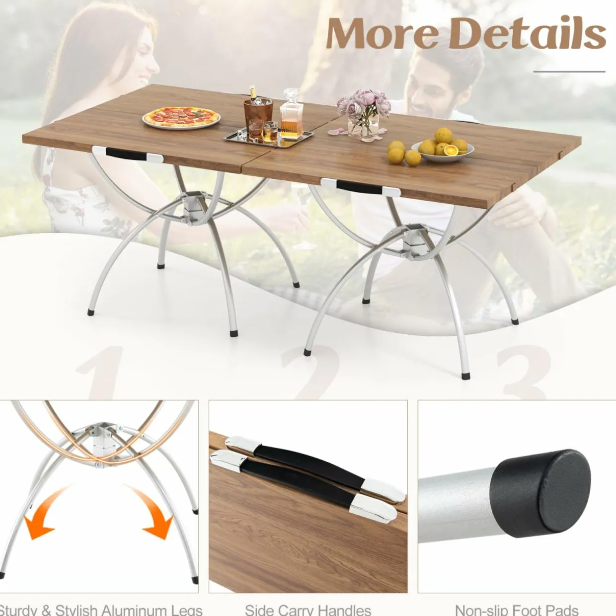 Tangkula 24"x24" Folding Camping Table Set of 2, Extendable Lightweight Camp Table with Wood-Grain Tabletop
