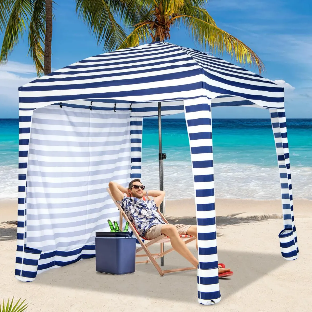 Tangkula 6x6 Ft Beach Cabana, Portable Beach Canopy with Detachable Sidewall