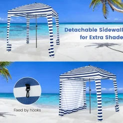 Tangkula 6x6 Ft Beach Cabana, Portable Beach Canopy with Detachable Sidewall