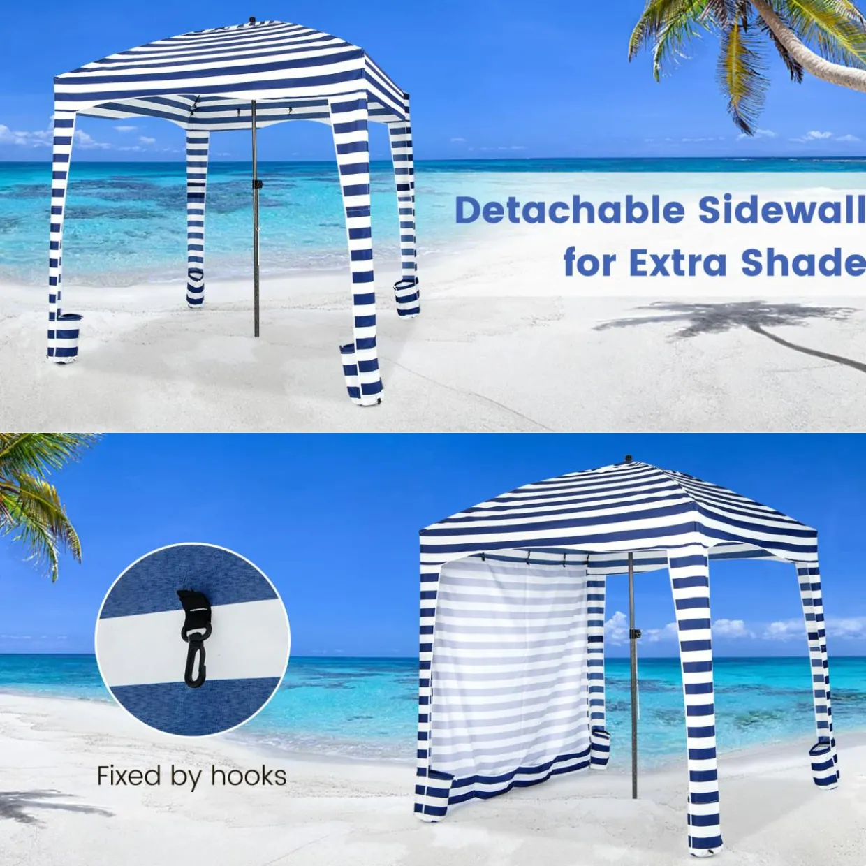 Tangkula 6x6 Ft Beach Cabana, Portable Beach Canopy with Detachable Sidewall