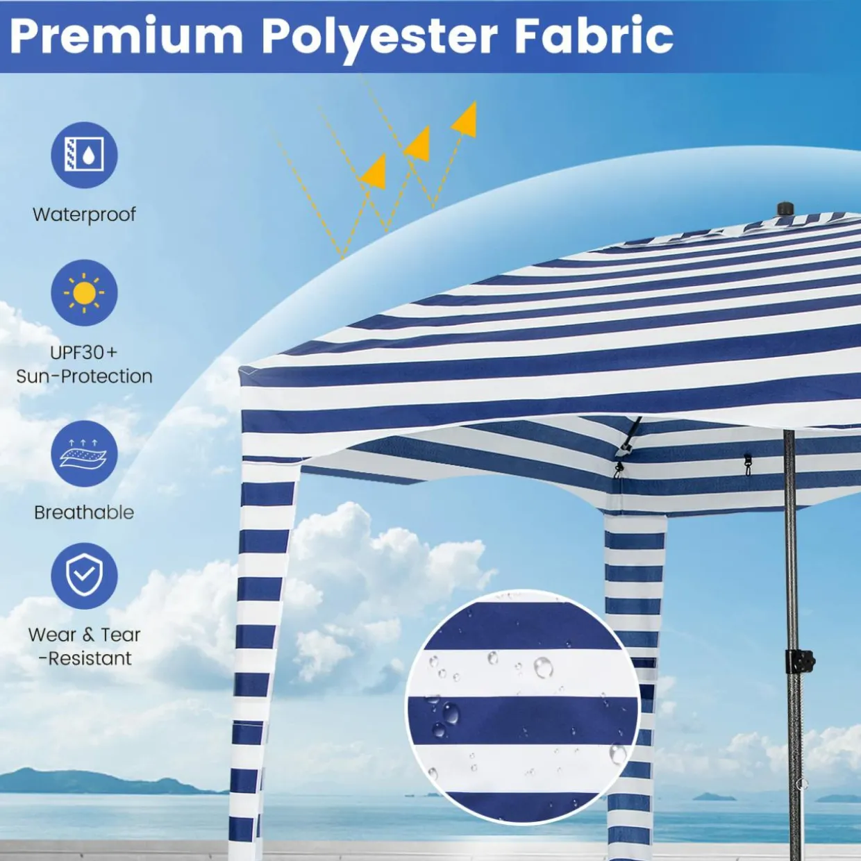Tangkula 6x6 Ft Beach Cabana, Portable Beach Canopy with Detachable Sidewall