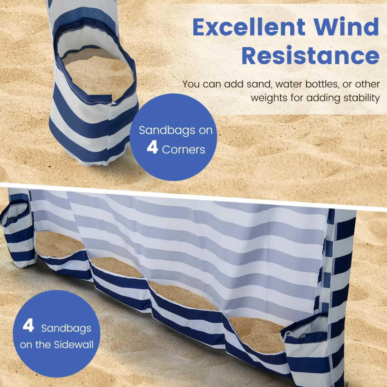 Tangkula 6x6 Ft Beach Cabana, Portable Beach Canopy with Detachable Sidewall