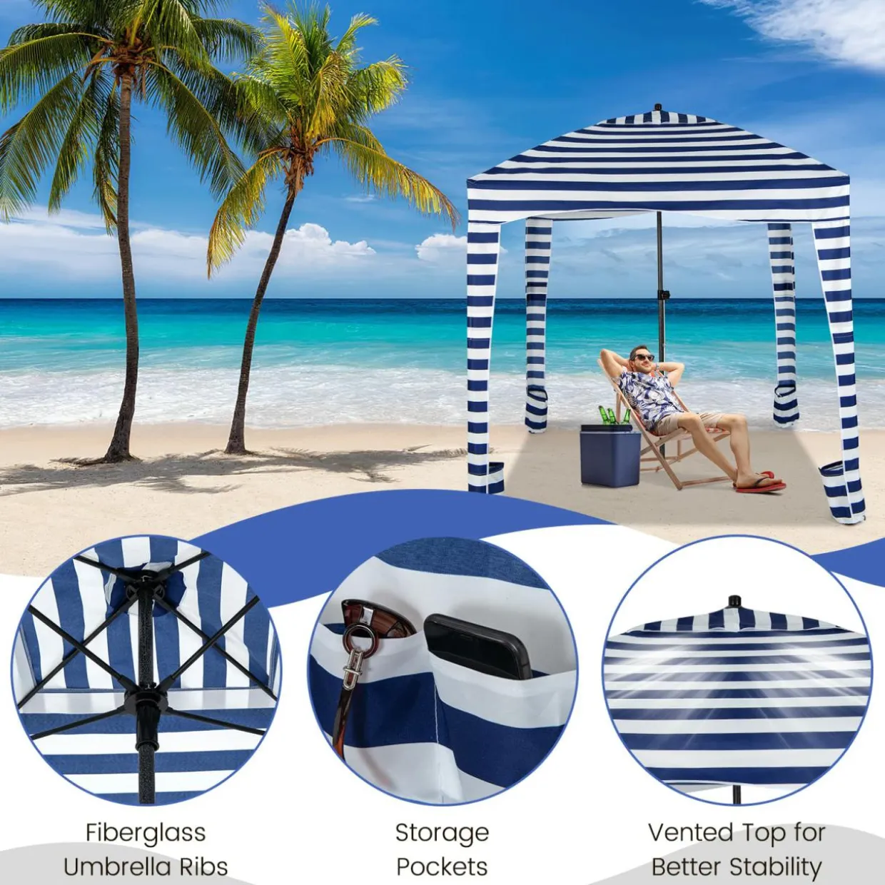 Tangkula 6x6 Ft Beach Cabana, Portable Beach Canopy with Detachable Sidewall