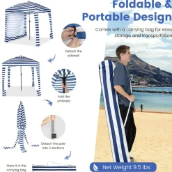 Tangkula 6x6 Ft Beach Cabana, Portable Beach Canopy with Detachable Sidewall