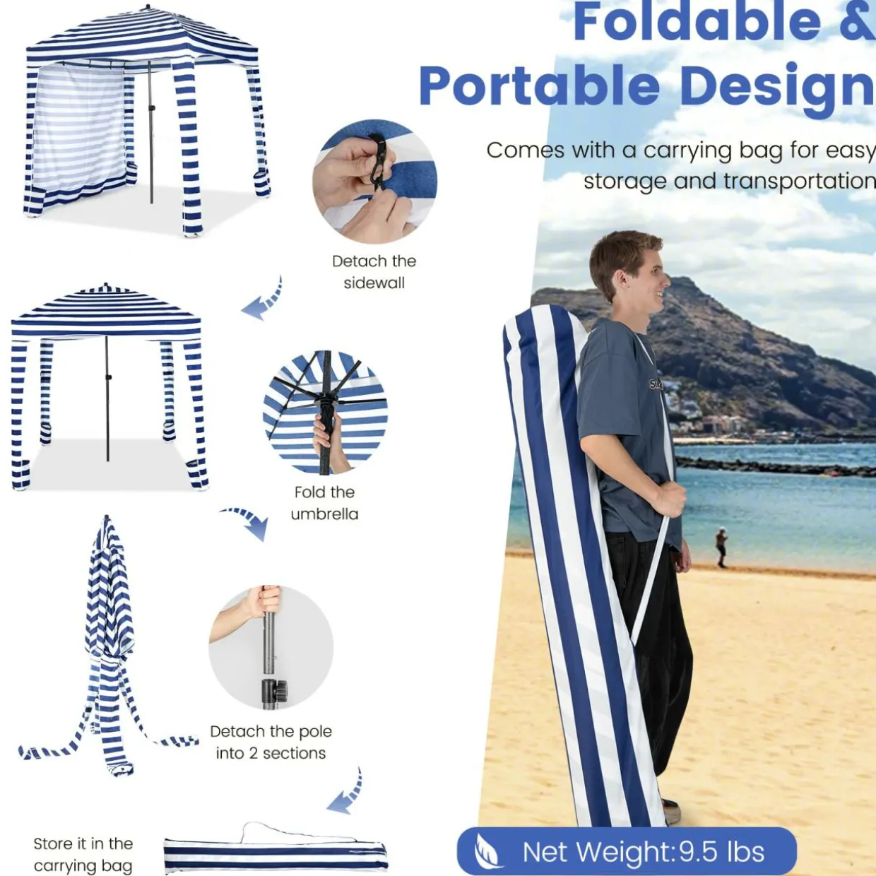 Tangkula 6x6 Ft Beach Cabana, Portable Beach Canopy with Detachable Sidewall