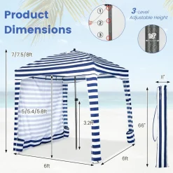 Tangkula 6x6 Ft Beach Cabana, Portable Beach Canopy with Detachable Sidewall