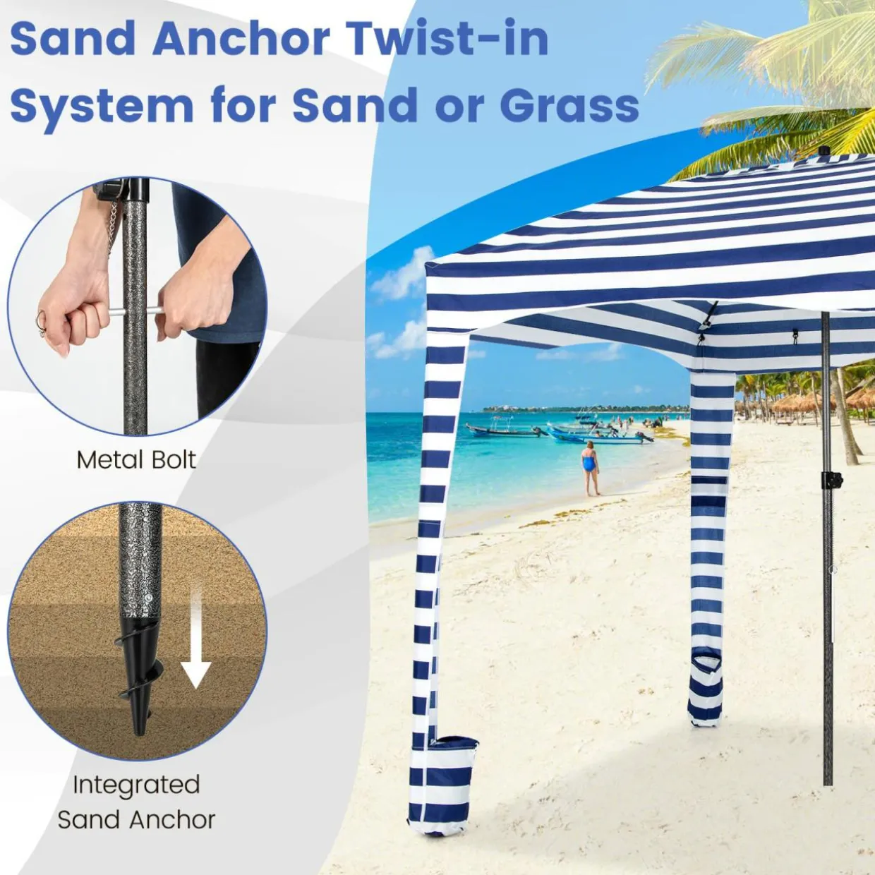 Tangkula 6x6 Ft Beach Cabana, Portable Beach Canopy with Detachable Sidewall