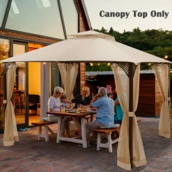 Tangkula 10x12 Ft Gazebo Replacement Canopy Top, Double Tier Canopy Replacement Roof with Air Vent and Drainage Holes
