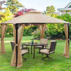 Tangkula 10x12 Ft Gazebo Replacement Canopy Top, Double Tier Canopy Replacement Roof with Air Vent and Drainage Holes