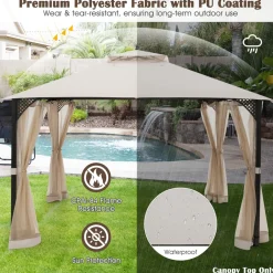 Tangkula 10x12 Ft Gazebo Replacement Canopy Top, Double Tier Canopy Replacement Roof with Air Vent and Drainage Holes