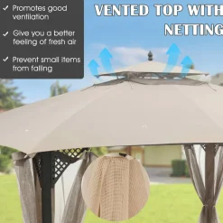 Tangkula 10x12 Ft Gazebo Replacement Canopy Top, Double Tier Canopy Replacement Roof with Air Vent and Drainage Holes