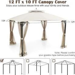 Tangkula 10x12 Ft Gazebo Replacement Canopy Top, Double Tier Canopy Replacement Roof with Air Vent and Drainage Holes