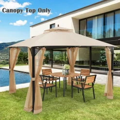 Tangkula 10x12 Ft Gazebo Replacement Canopy Top, Double Tier Canopy Replacement Roof with Air Vent and Drainage Holes