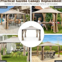 Tangkula 10x12 Ft Gazebo Replacement Canopy Top, Double Tier Canopy Replacement Roof with Air Vent and Drainage Holes