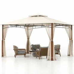 Tangkula 10x12 Ft Gazebo with Netting, 2-Tier Patio Gazebo with Heavy Duty Metal Frame
