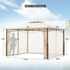 Tangkula 10x12 Ft Gazebo with Netting, 2-Tier Patio Gazebo with Heavy Duty Metal Frame