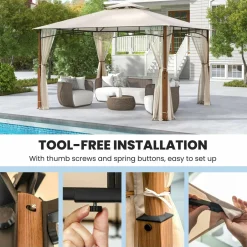 Tangkula 10x12 Ft Gazebo with Netting, 2-Tier Patio Gazebo with Heavy Duty Metal Frame