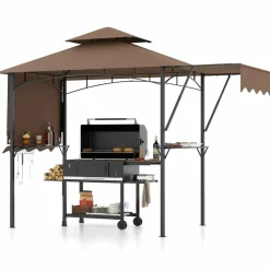 Tangkula 13x5 Ft Grill Gazebo with Dual Side Awnings, 2-Tier Barbecue Gazebo with 2 Shelves