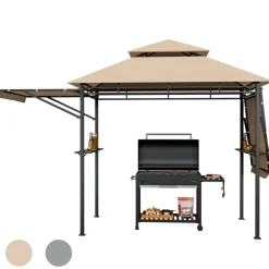 Tangkula 13.5x4 Ft Grill Gazebo with Dual Side Awnings, Double Tier BBQ Gazebo with 2 Side Shelves